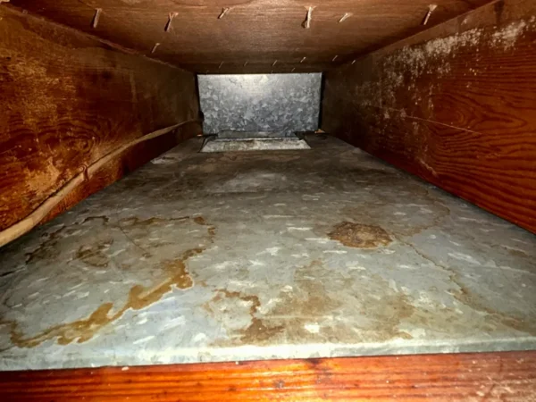 The same plenum after cleaning - clean galvanized floor
