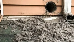 Dryer vent cleaning: lint removed from the exterior dryer vent outlet